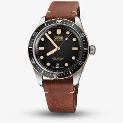 Oris Mens Divers Sixty-Five Brown Leather Strap Watch 01 733 7707 4354-07 5 20 45