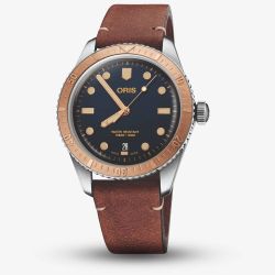 Oris Mens Divers Sixty-Five Brown Leather Strap Watch 01 733 7707 4355-07 5 20 45