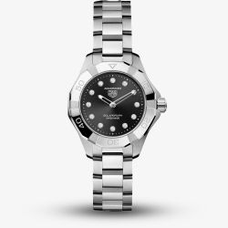 TAG Heuer Ladies Aquaracer Professional 100 Solargraph Black Dial Stainless Steel Bracelet Watch WBP141G.BA0049
