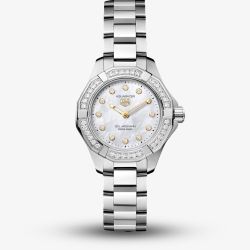 TAG Heuer Ladies Aquaracer Professional 100 Solargraph White Mother Of Pearl Dial Diamond Set Bezel Watch WBP141J.BA0049