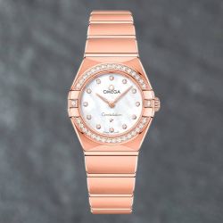 Second Hand OMEGA Constellation Manhattan 18ct Rose Gold Diamond Set Mother Of Pearl Dial Bracelet Watch 131.55.25.60.55.001