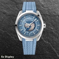 Ex Display OMEGA Mens Seamaster Aqua Terra GMT Worldtimer Blue Rubber Strap Watch 220.12.43.22.03.002