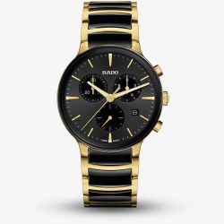 Rado Mens Centrix Chronograph Two Tone Black Dial Watch R30211152