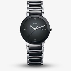 Rado Ladies Centrix Diamonds Jubile Quartz Black and Silver Ceramic Bracelet Watch R30935712 S