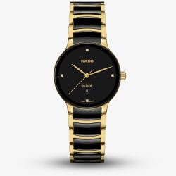 Rado Ladies Centrix Diamonds Black Gold Plated Ceramic Bracelet Watch R30025712