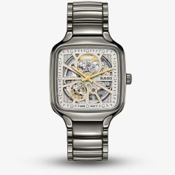 Rado Mens True Square Silver Sparkling Skeleton Dial Watch R27083722