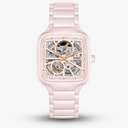 Rado Ladies True Square Pink Skeleton Dial Watch R27183012