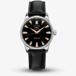 Longines Conquest Heritage Black Leather Watch L1.611.4.52.2