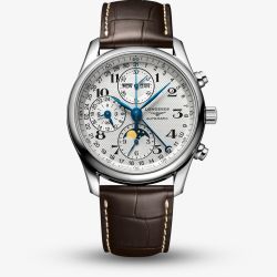Longines Mens Master Chronograph Moonphase Brown Leather Strap Watch L2.673.4.78.3