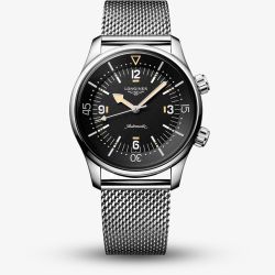 Longines Mens Legend Diver Black Dial Stainless Steel Mesh Bracelet Watch L3.795.4.59.9