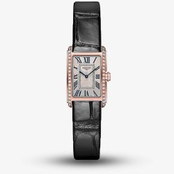 Longines Ladies DolceVita 18ct Rose Gold Diamond Set Black Leather Strap Watch L5.258.9.71.0