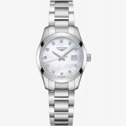 Longines Conquest Diamond Set Mother of Pearl Dial Silver Bracelet Watch L2.286.4.87.6
