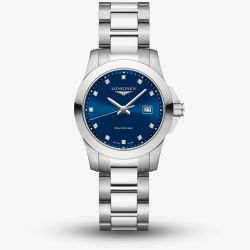 Longines Conquest Diamond Set Blue Dial Silver Bracelet Watch L3.376.4.97.6