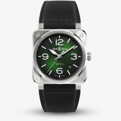 Bell & Ross Mens BR-03 Green Dial Leather Strap Watch BR03A-GN-ST/SCA
