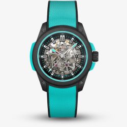 NORQAIN Wild One Skeleton Turquoise Rubber Strap Watch N3000.07Q27.B07.R01