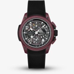 NORQAIN Limited Edition Wild One Skeleton Chrono Burgundy Case Black Rubber Strap Watch N3002.40Q02.B01.R01