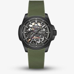 NORQAIN Independence Skeleton Green Rubber Strap Watch N3008.07B01.G01.R01