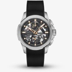 NORQAIN Independence Skeleton Chrono Black Rubber Strap Watch N3200.40S01.B01.R01