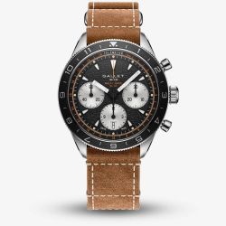Gallet Mens Multichron Pilot Chronograph Black Dial Leather Strap Watch  AG2303251B1W1