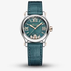 Chopard Ladies Happy Sport Mint Green Leather Strap Watch 278573-3030