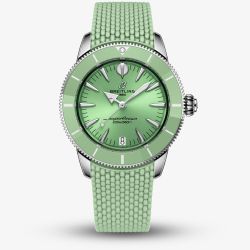 Breitling Mens Superocean Heritage Automatic 36mm Green Rubber Strap Watch A10390361L1S1