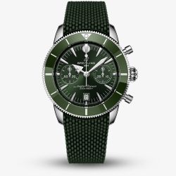 Breitling Mens Superocean Heritage B01 Chronograph 42mm Green Rubber Strap Watch AB0156361L1S1