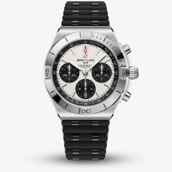 Breitling Mens Chronomat B01 42 White Dial Black Rubber Strap Watch AB0158101A1S1