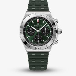 Breitling Mens Chronomat B01 42 Green Dial Rubber Strap Watch AB0158101L1S1