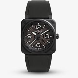 Bell & Ross Mens Skeleton Black Ceramic Watch BR03A-BL-SKCE/SRB