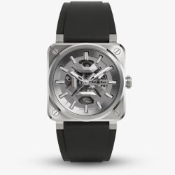 Bell & Ross Mens Limited Edition Skeleton Grey Steel Watch BR03A-GR-SKST/SRB