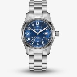 Hamilton Mens Khaki Field Stainless Steel Blue Dial Watch H70605140