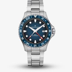 Hamilton Mens Khaki Navy Scuba Automatic GMT Blue Dial Stainless Steel Bracelet Watch H82535140