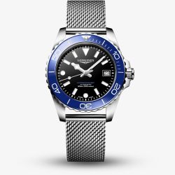 Longines Mens Hydroconquest Automatic 39mm Black Dial Mesh Bracelet Watch L3.779.4.90.6