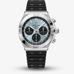 Breitling Mens Chronomat B01 42 Ice Blue Dial Black Rubber Strap Watch PB0158101C1S1
