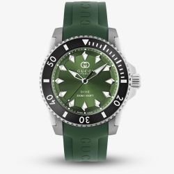 Gucci Mens Dive Green Rubber Strap Watch YA136360