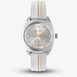 Gucci Ladies Interlocking White Rubber Strap Watch YA142512