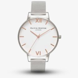 Olivia Burton White Dial Rose Gold And Silver Mesh Bracelet Watch 24000171