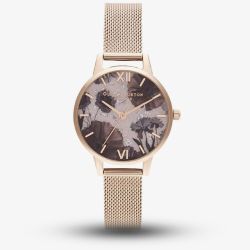 Olivia Burton Celestial Rose Quartz Dial Pale Rose Gold Mesh Strap Watch OB16SP21