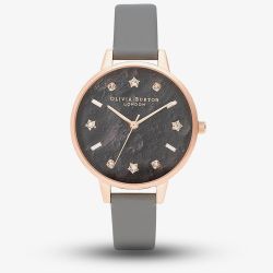 Olivia Burton Celestial Rose Gold and London Grey Strap Watch OB16GD55