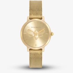 Olivia Burton Ladies Ultra Slim Bee Mesh Gold Watch 24000022
