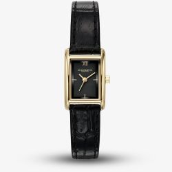 Olivia Burton Mini Grove Gold Black Leather Strap Watch 24000284