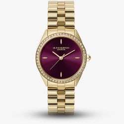 Olivia Burton Gold Tone Stone Set Purple Dial Watch 24000272