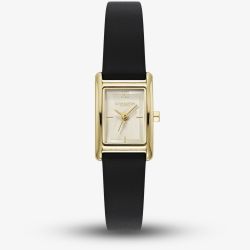 Olivia Burton Ladies Mini Grove Ivory Dial Black Leather Strap Watch 24000437