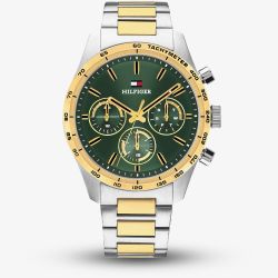 Tommy Hilfiger Mens Hampton Two Tone Green Dial Bracelet Watch 1792279