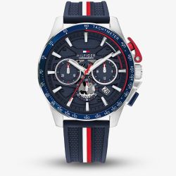 Tommy Hilfiger Mens Bank Chronograph Blue Dial Silicone Strap Watch 1792292
