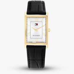 Tommy Hilfiger Mens Ben Rectangle Silver Dial Leather Strap Watch 1710772