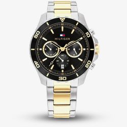 Tommy Hilfiger Mens Jordan Chronograph Black Dial Two Tone Bracelet Watch 1792095