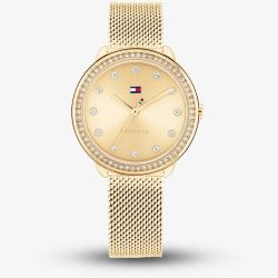 Tommy Hilfiger Demi Gold Plated Crystal Mesh Strap Watch 1782699