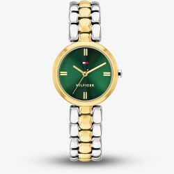 Tommy Hilfiger Ladies Annie Two Tone Green Dial Bracelet Watch 1782927