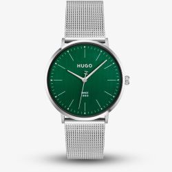 HUGO Mens #Style 3H Green Dial Mesh Bracelet Watch 1530472